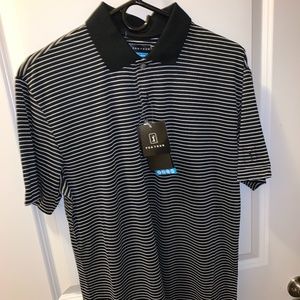 NWT PGA Tour Black/White striped Polo Size Medium